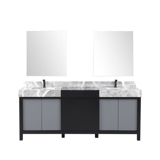 [LVZL80DBG713] Zilara 80 in W x 22 in. D Black and Grey Double Bath Vanity, Castle Grey Marble Top, Gun Metal Faucet Set and 30 in Mirrors
