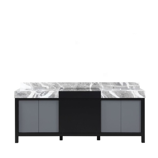[LVZL84DBG700] Zilara 84 in W x 22 in. D Black and Grey Double Bath Vanity and Castle Grey Marble Top
