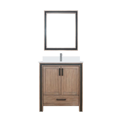 [LVZV30SN211] Ziva 30 in W x 22 in. D Rustic Barnwood Bath Vanity, White Quartz Top, Faucet Set and 28 in Mirror