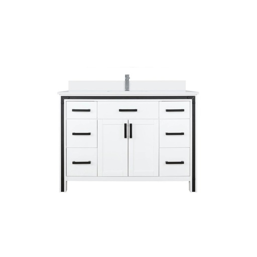 [LVZV48SA201] Ziva 48 in W x 22 in. D White Bath Vanity, White Quartz Top and Faucet Set