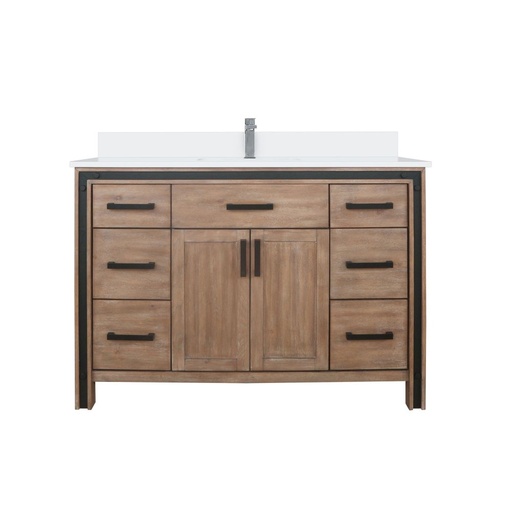 [LVZV48SN201] Ziva 48 in W x 22 in. D Rustic Barnwood Bath Vanity, White Quartz Top and Faucet Set