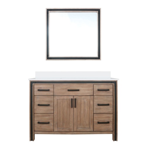 [LVZV48SN210] Ziva 48 in W x 22 in. D Rustic Barnwood Bath Vanity, White Quartz Top and 34 in Mirror