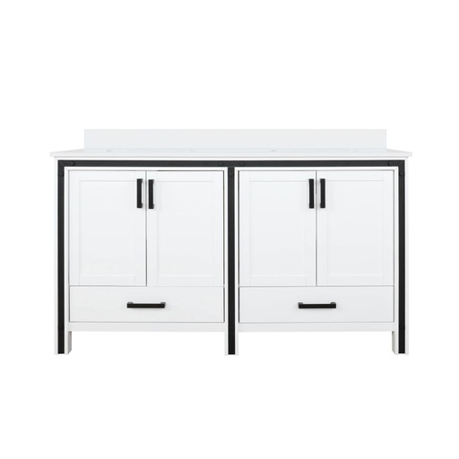 [LVZV60DA200] Ziva 60 in W x 22 in. D White Double Bath Vanity and White Quartz Top