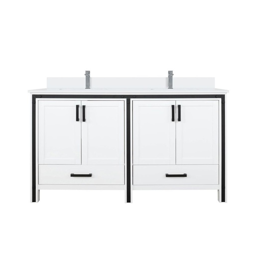 [LVZV60DA201] Ziva 60 in W x 22 in. D White Double Bath Vanity, White Quartz Top and Faucet Set