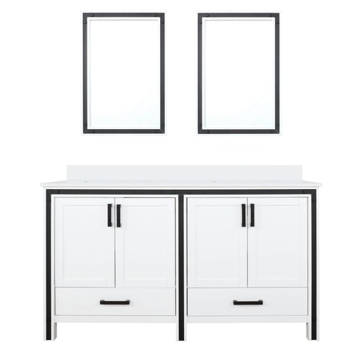 [LVZV60DA210] Ziva 60 in W x 22 in. D White Double Bath Vanity, White Quartz Top and 22 in Mirrors