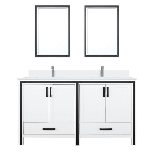 [LVZV60DA211] Ziva 60 in W x 22 in. D White Double Bath Vanity, White Quartz Top, Faucet Set and 22 in Mirrors