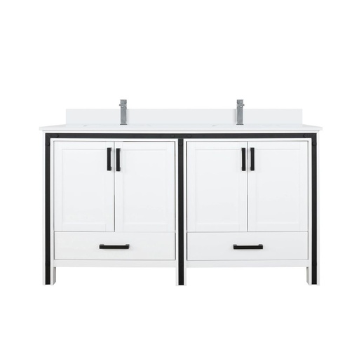[LVZV60DA301] Ziva 60 in W x 22 in. D White Double Bath Vanity, Cultured Marble Top and Faucet Set