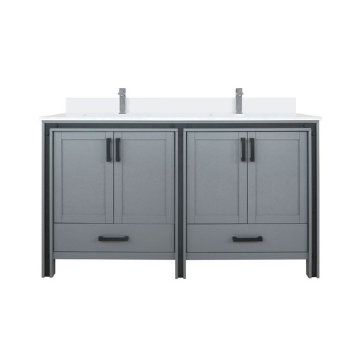[LVZV60DB201] Ziva 60 in W x 22 in. D Dark Grey Double Bath Vanity, White Quartz Top and Faucet Set