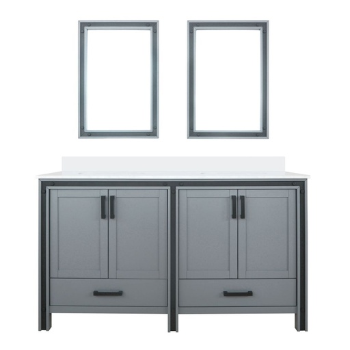 [LVZV60DB210] Ziva 60 in W x 22 in. D Dark Grey Double Bath Vanity, White Quartz Top and 22 in Mirrors