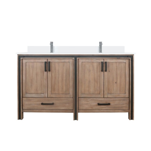 [LVZV60DN301] Ziva 60 in W x 22 in. D Rustic Barnwood Double Bath Vanity, Cultured Marble Top and Faucet Set