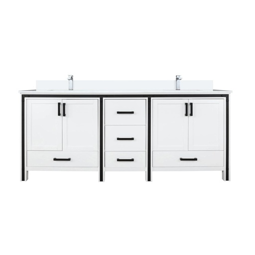 [LVZV72DA201] Ziva 72 in W x 22 in. D White Double Bath Vanity, White Quartz Top and Faucet Set