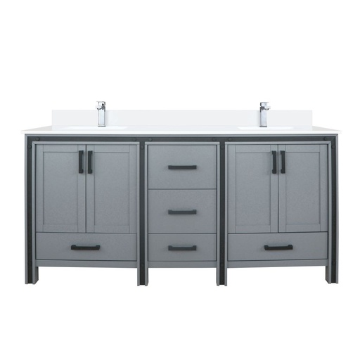 [LVZV72DB201] Ziva 72 in W x 22 in. D Dark Grey Double Bath Vanity, White Quartz Top and Faucet Set