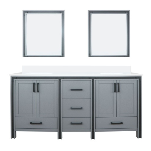 [LVZV72DB210] Ziva 72 in W x 22 in. D Dark Grey Double Bath Vanity, White Quartz Top and 30 in Mirrors