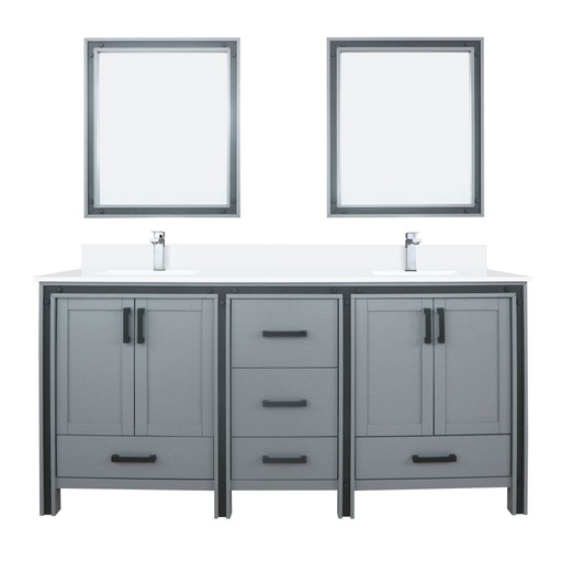 [LVZV72DB211] Ziva 72 in W x 22 in. D Dark Grey Double Bath Vanity, White Quartz Top, Faucet Set and 30 in Mirrors
