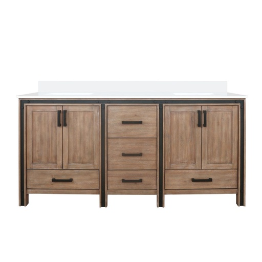 [LVZV72DN200] Ziva 72 in W x 22 in. D Rustic Barnwood Double Bath Vanity and White Quartz Top