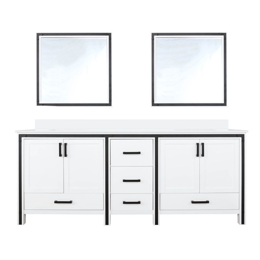 [LVZV80DA210] Ziva 80 in W x 22 in. D White Double Bath Vanity, White Quartz Top and 30 in Mirrors