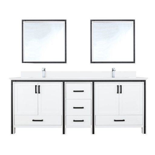 [LVZV80DA211] Ziva 80 in W x 22 in. D White Double Bath Vanity, White Quartz Top, Faucet Set and 30 in Mirrors