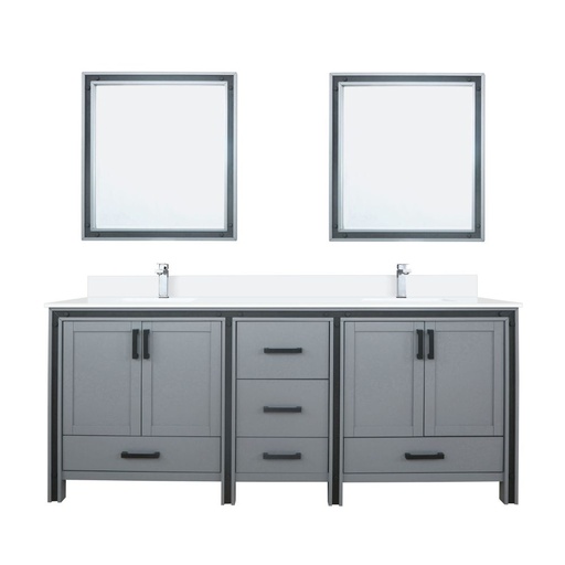 [LVZV80DB211] Ziva 80 in W x 22 in. D Dark Grey Double Bath Vanity, White Quartz Top, Faucet Set and 30 in Mirrors