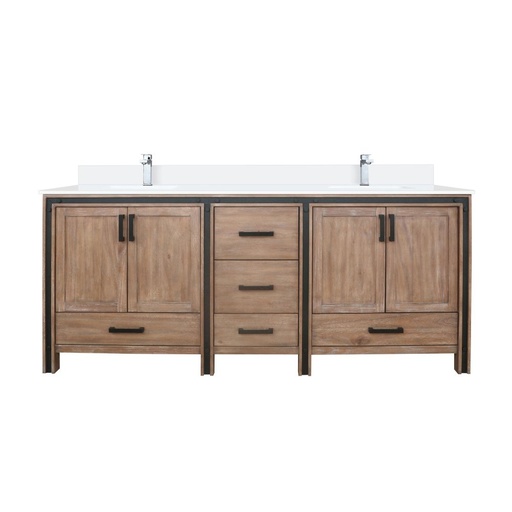 [LVZV80DN201] Ziva 80 in W x 22 in. D Rustic Barnwood Double Bath Vanity, White Quartz Top and Faucet Set