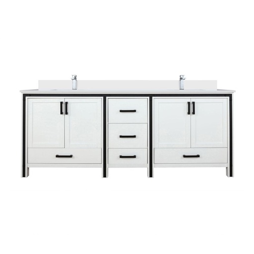 [LVZV84DA201] Ziva 84 in W x 22 in. D White Double Bath Vanity, White Quartz Top and Faucet Set