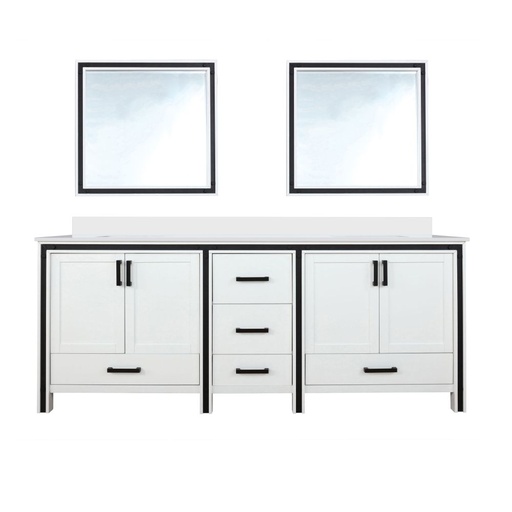 [LVZV84DA210] Ziva 84 in W x 22 in. D White Double Bath Vanity, White Quartz Top and 34 in Mirrors