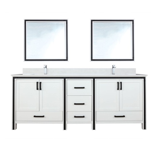 [LVZV84DA211] Ziva 84 in W x 22 in. D White Double Bath Vanity, White Quartz Top, Faucet Set and 34 in Mirrors