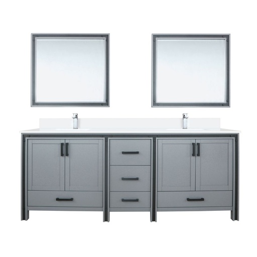 [LVZV84DB211] Ziva 84 in W x 22 in. D Dark Grey Double Bath Vanity, White Quartz Top, Faucet Set and 34 in Mirrors