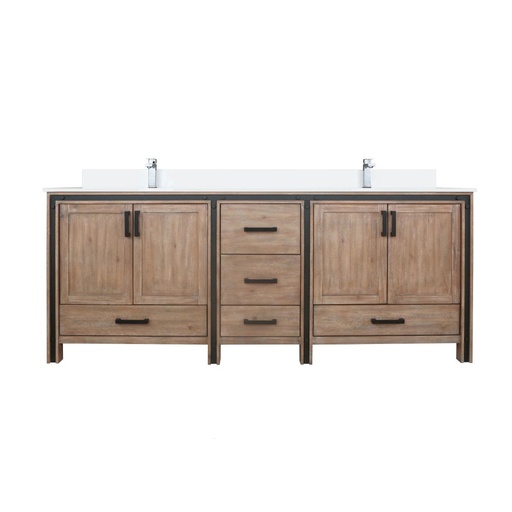 [LVZV84DN201] Ziva 84 in W x 22 in. D Rustic Barnwood Double Bath Vanity, White Quartz Top and Faucet Set