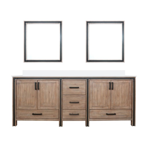 [LVZV84DN210] Ziva 84 in W x 22 in. D Rustic Barnwood Double Bath Vanity, White Quartz Top and 34 in Mirrors