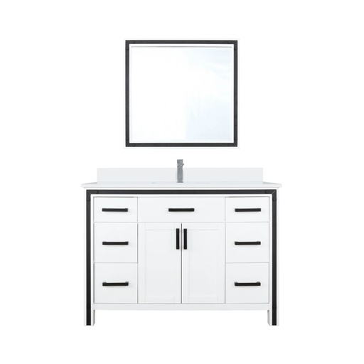 [LVZV48SA311] Ziva 48 in W x 22 in. D White Bath Vanity, Cultured Marble Top, Faucet Set and 34 in Mirror