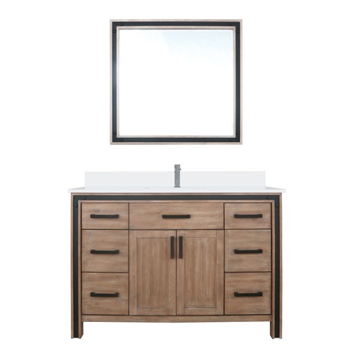 [LVZV48SN311] Ziva 48 in W x 22 in. D Rustic Barnwood Bath Vanity, Cultured Marble Top, Faucet Set and 34 in Mirror
