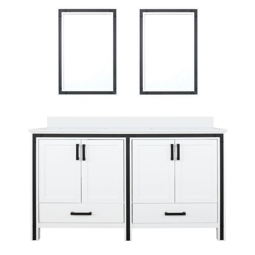 [LVZV60DA310] Ziva 60 in W x 22 in. D White Double Bath Vanity, Cultured Marble Top and 22 in Mirrors