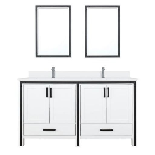[LVZV60DA311] Ziva 60 in W x 22 in. D White Double Bath Vanity, Cultured Marble Top, Faucet Set and 22 in Mirrors