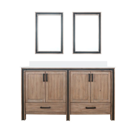 [LVZV60DN310] Ziva 60 in W x 22 in. D Rustic Barnwood Double Bath Vanity, Cultured Marble Top and 22 in Mirrors