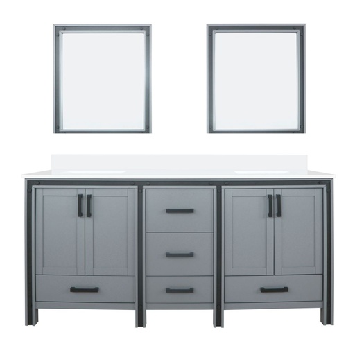 [LVZV72DB310] Ziva 72 in W x 22 in. D Dark Grey Double Bath Vanity, Cultured Marble Top and 30 in Mirrors