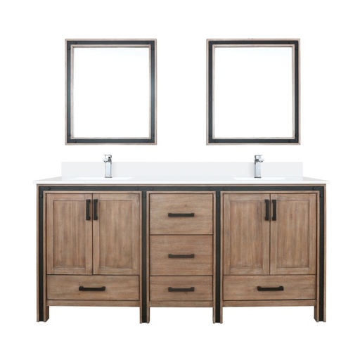 [LVZV72DN311] Ziva 72 in W x 22 in. D Rustic Barnwood Double Bath Vanity, Cultured Marble Top, Faucet Set and 30 in Mirrors