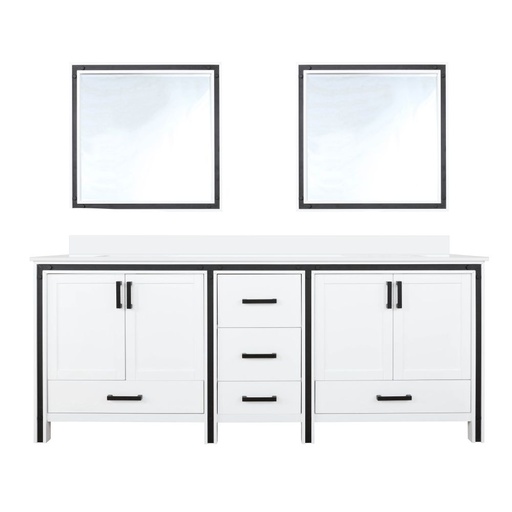 [LVZV80DA310] Ziva 80 in W x 22 in. D White Double Bath Vanity, Cultured Marble Top and 30 in Mirrors