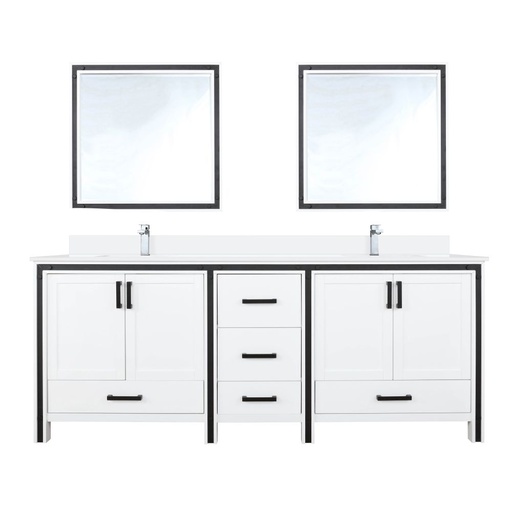 [LVZV80DA311] Ziva 80 in W x 22 in. D White Double Bath Vanity, Cultured Marble Top, Faucet Set and 30 in Mirrors