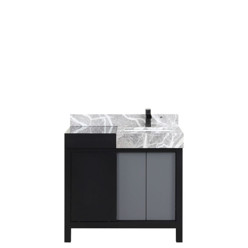 [LVZL36SBG701] Zilara 36 in W x 22 in. D Black and Grey Bath Vanity, Castle Grey Marble Top and Matte Black Faucet Set