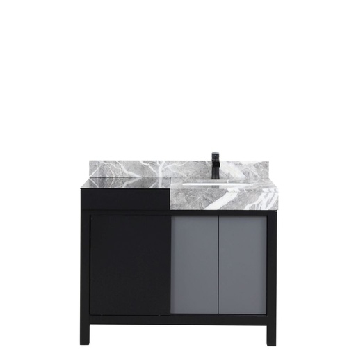 [LVZL42SBG701] Zilara 42 in W x 22 in. D Black and Grey Bath Vanity, Castle Grey Marble Top and Matte Black Faucet Set