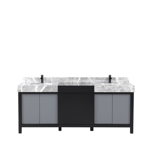 [LVZL80DBG701] Zilara 80 in W x 22 in. D Black and Grey Double Bath Vanity, Castle Grey Marble Top and Matte Black Faucet Set