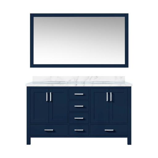 [LJ342260DEDSM58] Jacques 60 in. W x 22 in. D Navy Blue Double Bath Vanity, Carrara Marble Top, and 58 in. Mirror