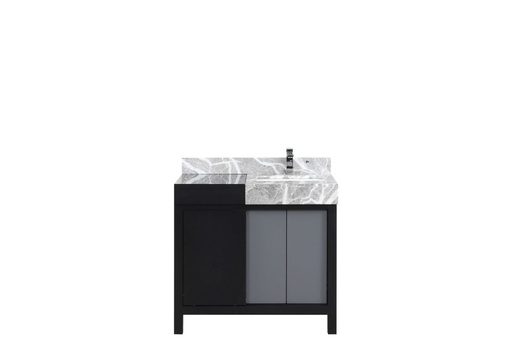 [LZ342236SLISFMC] Zilara 36 in W x 22 in D Black and Grey Bath Vanity, Castle Grey Marble Top and Chrome Faucet Set