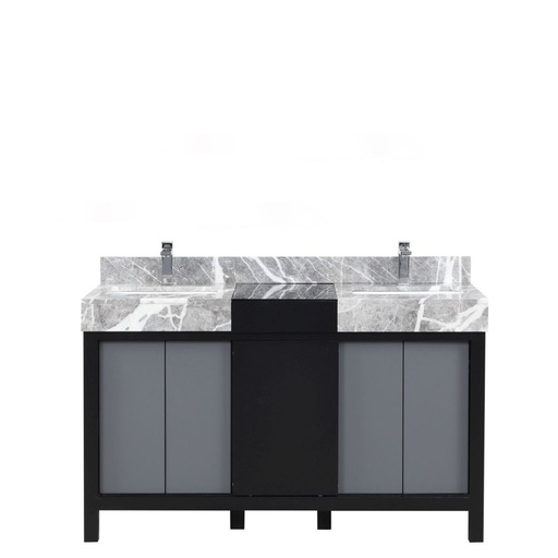 [LZ342255SLISFMC] Zilara 55 in W x 22 in D Black and Grey Double Bath Vanity, Castle Grey Marble Top and Chrome Faucet Set