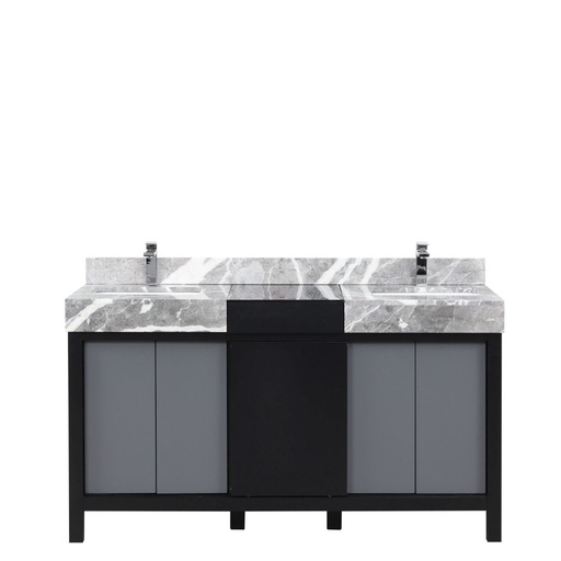[LZ342260DLISFMC] Zilara 60 in W x 22 in D Black and Grey Double Bath Vanity, Castle Grey Marble Top and Chrome Faucet Set