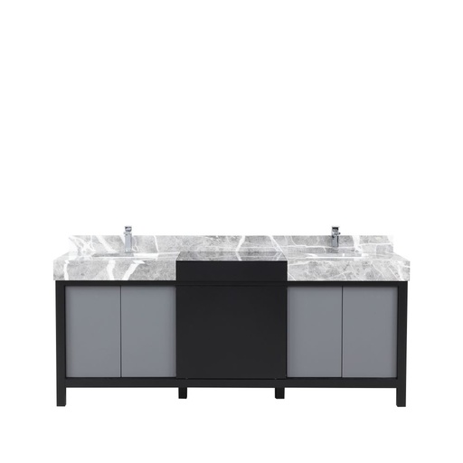 [LZ342280DLISFMC] Zilara 80 in W x 22 in D Black and Grey Double Bath Vanity, Castle Grey Marble Top and Chrome Faucet Set