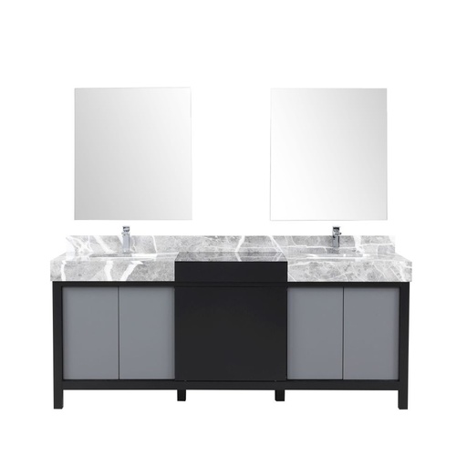 [LZ342280DLISM30FMC] Zilara 80 in W x 22 in D Black and Grey Double Bath Vanity, Castle Grey Marble Top, Chrome Faucet Set and 30 in Mirrors